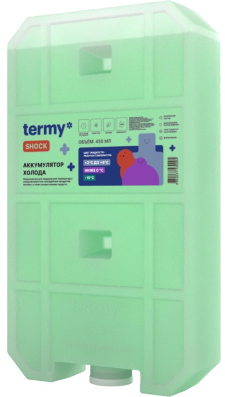Аккумулятор холода 450мл Водно-Солевой 0 -15С_ Зеленый  Пробка ТермиШок