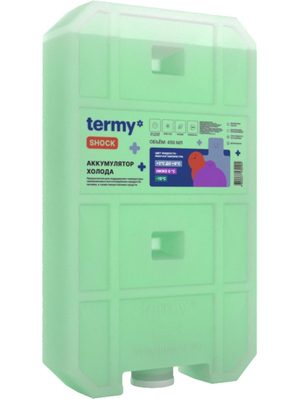 Аккумулятор холода 450мл Водно-Солевой 0 -15С_ Зеленый  Пробка ТермиШок