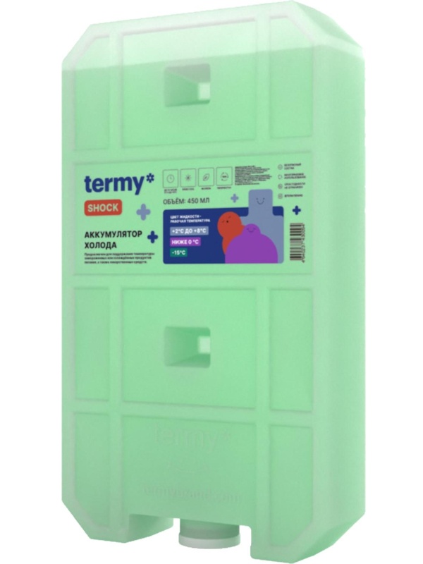 Аккумулятор холода 450мл Водно-Солевой 0 -15С_ Зеленый  Пробка ТермиШок