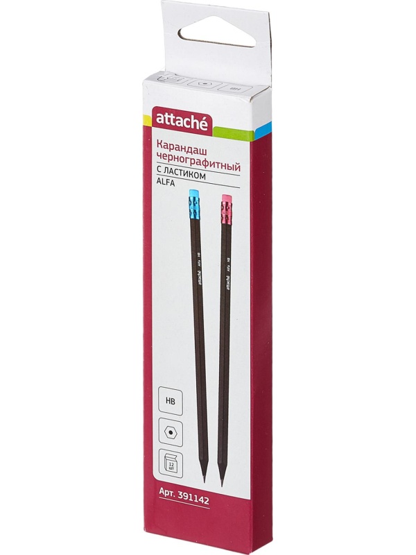 Карандаш чернографитный Attache Alfa HB заточ.,с ласт. 12шт/уп