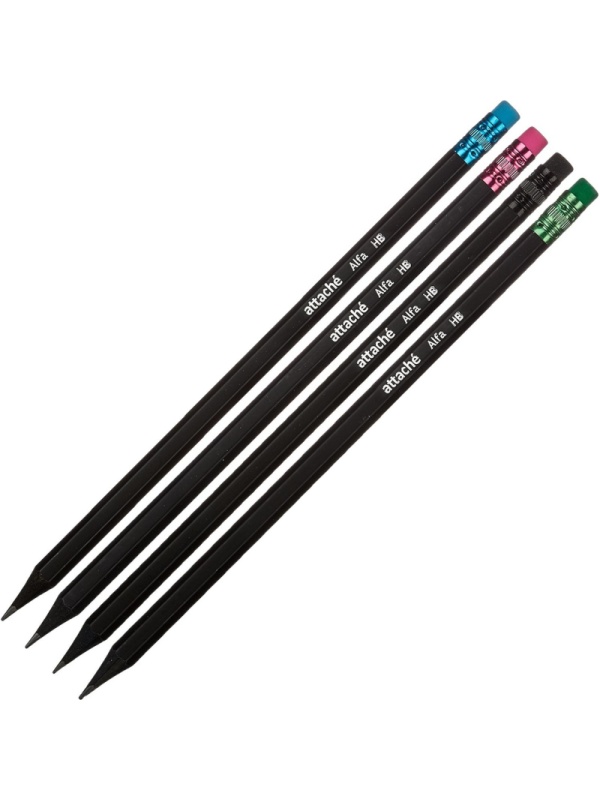 Карандаш чернографитный Attache Alfa HB заточ.,с ласт. 12шт/уп