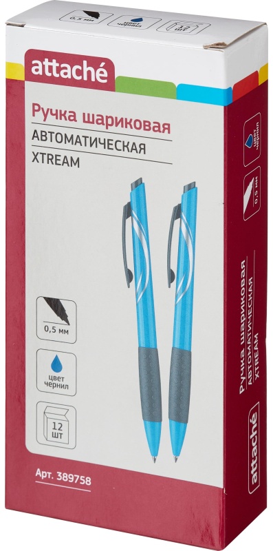 Ручка шариковая автомат. Attache Xtream син корпс,цв черн-син 12шт/уп