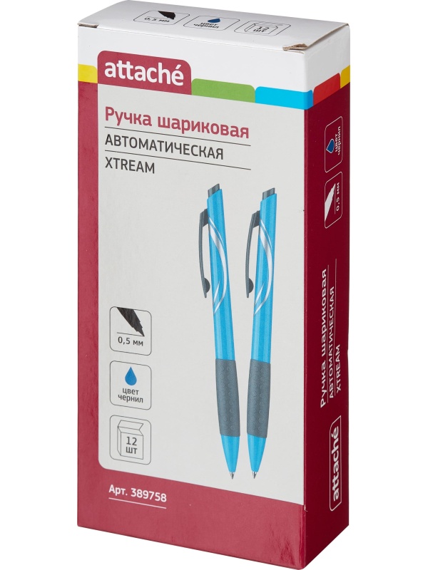 Ручка шариковая автомат. Attache Xtream син корпс,цв черн-син 12шт/уп