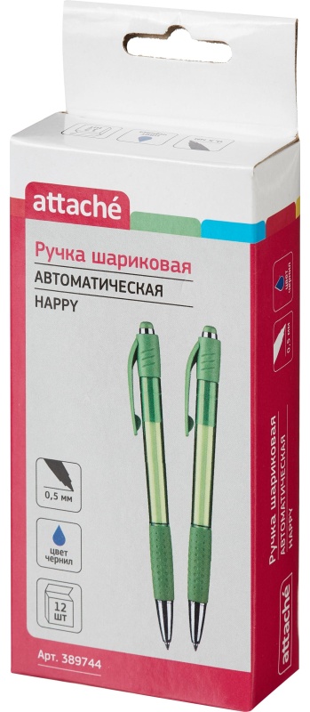 Ручка шариковая автомат. Attache Happy зелен корп,синяя, масл 12шт/уп