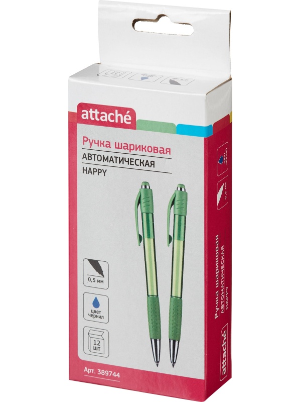 Ручка шариковая автомат. Attache Happy зелен корп,синяя, масл 12шт/уп