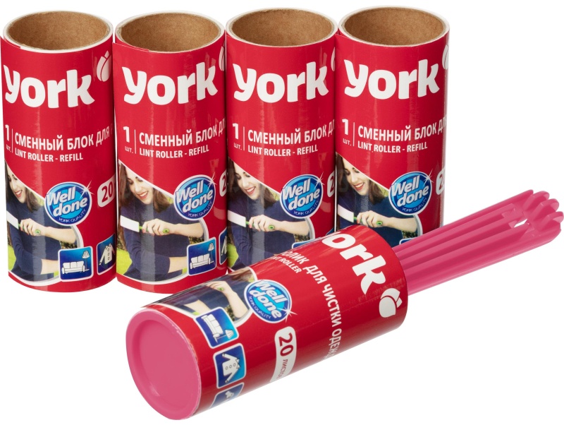 Ролик для чистки одежды 20 листов + наб. 4 сменных блока YORK, 068020