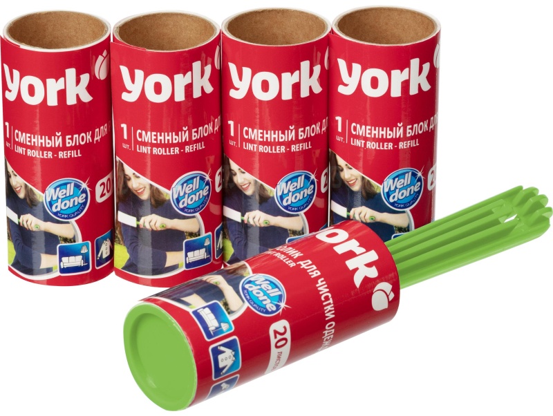Ролик для чистки одежды 20 листов + наб. 4 сменных блока YORK, 068020