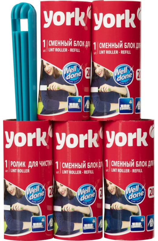Ролик для чистки одежды 20 листов + наб. 4 сменных блока YORK, 068020