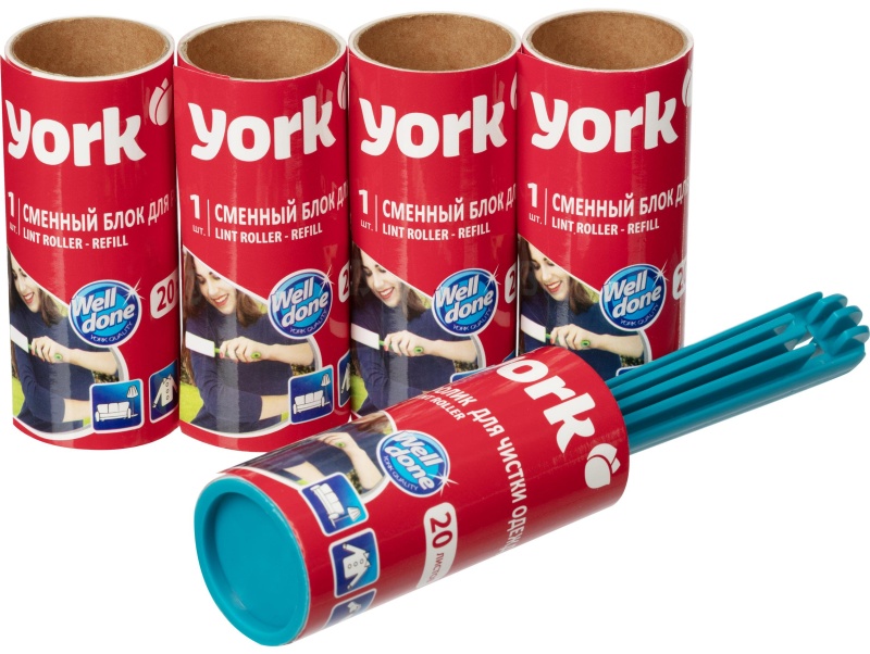 Ролик для чистки одежды 20 листов + наб. 4 сменных блока YORK, 068020