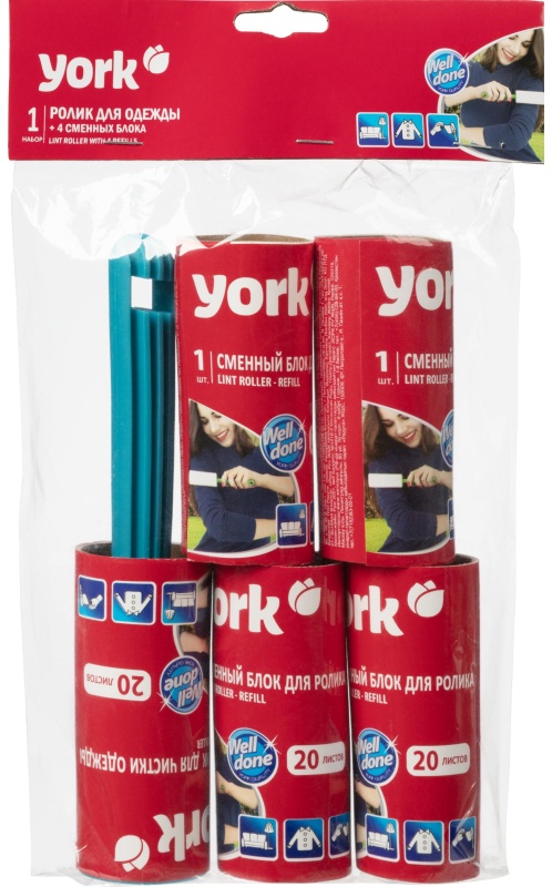 Ролик для чистки одежды 20 листов + наб. 4 сменных блока YORK, 068020