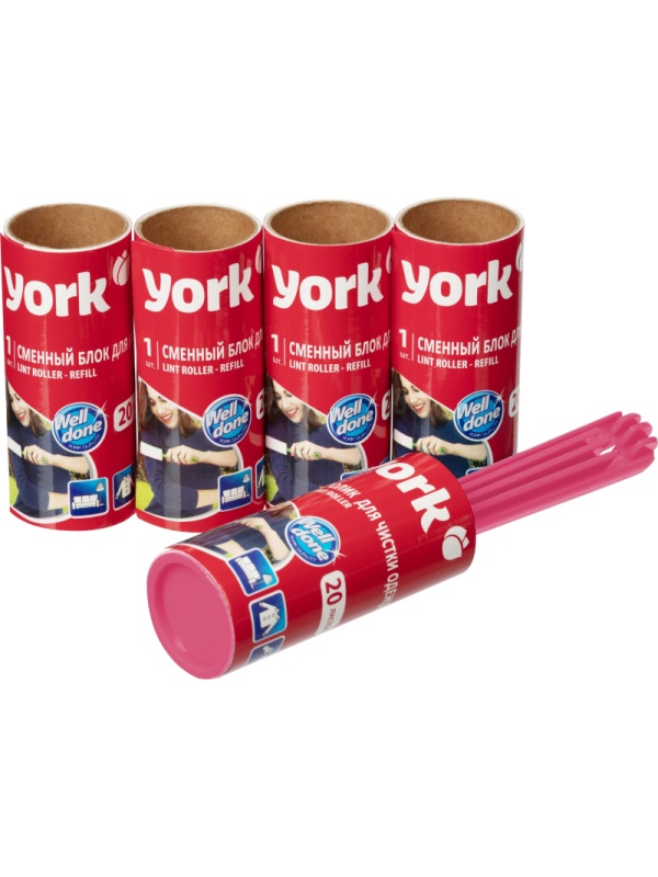 Ролик для чистки одежды 20 листов + наб. 4 сменных блока YORK, 068020