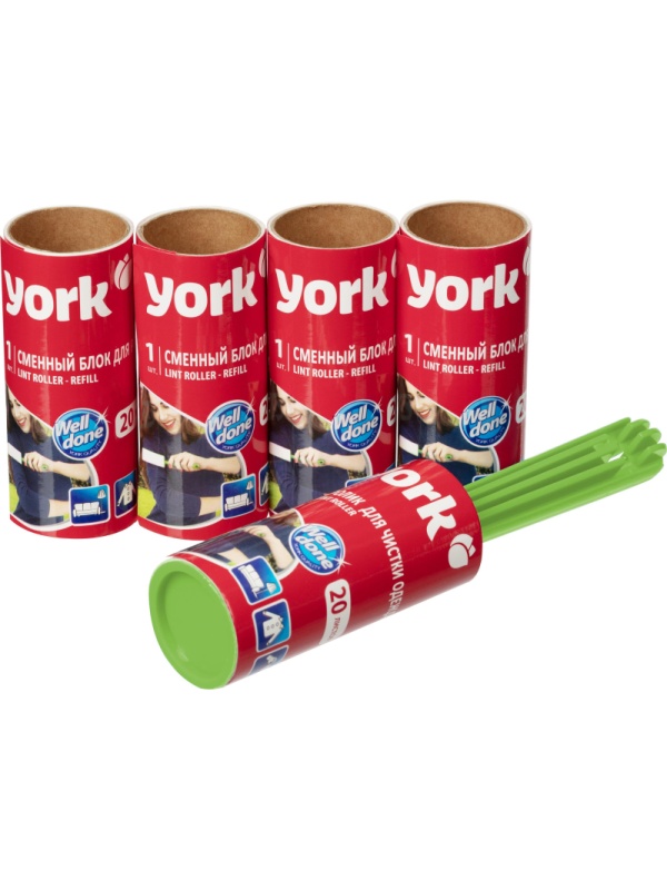 Ролик для чистки одежды 20 листов + наб. 4 сменных блока YORK, 068020
