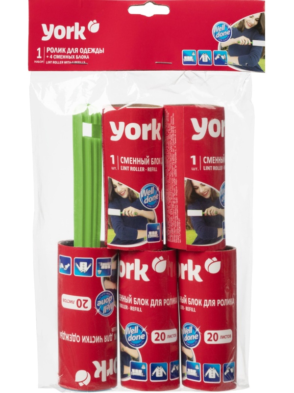 Ролик для чистки одежды 20 листов + наб. 4 сменных блока YORK, 068020