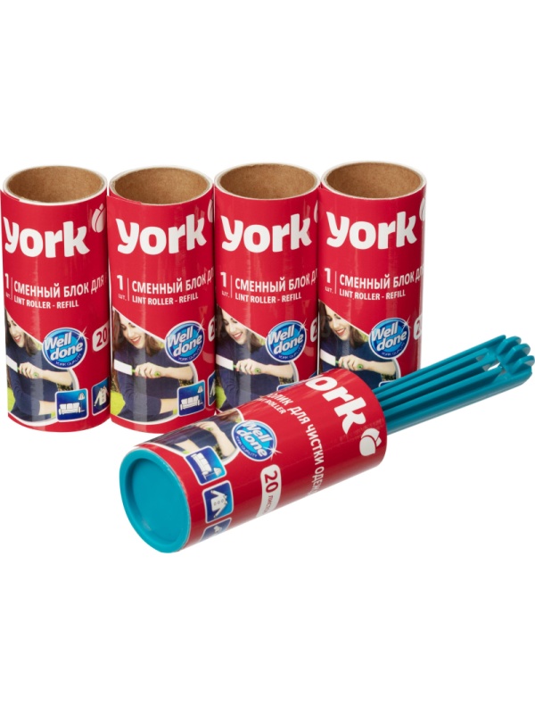 Ролик для чистки одежды 20 листов + наб. 4 сменных блока YORK, 068020