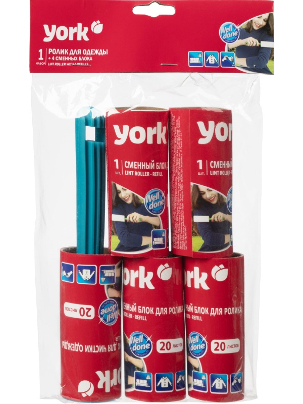 Ролик для чистки одежды 20 листов + наб. 4 сменных блока YORK, 068020