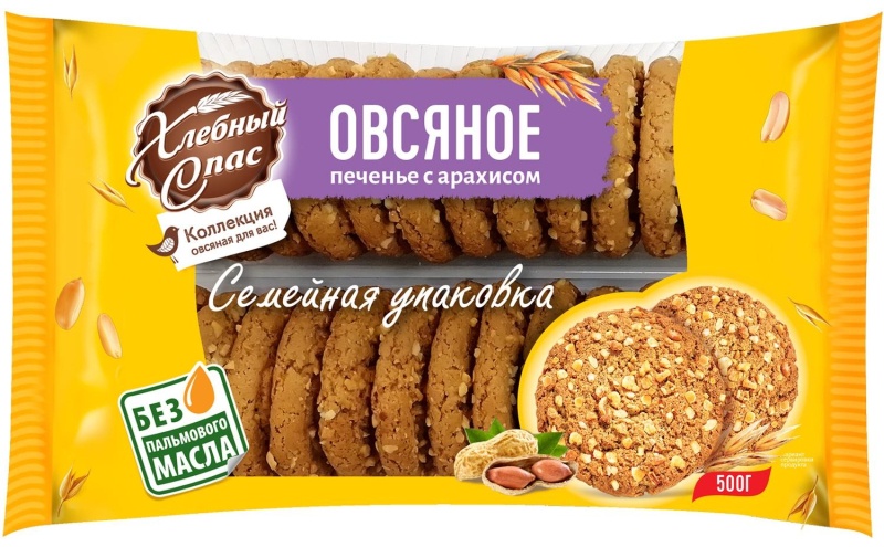 Печенье Хлебный спас Овсяное с арахисом сдобное, 500г