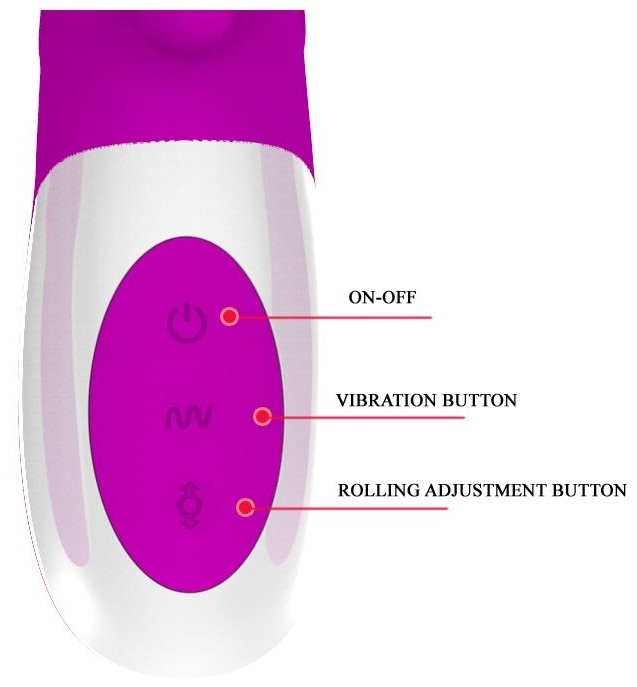 Перезаряжаемый вибратор Adrian с rolling-функцией и клиторальным отростком - 26,7 см.