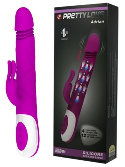 Перезаряжаемый вибратор Adrian с rolling-функцией и клиторальным отростком - 26,7 см.