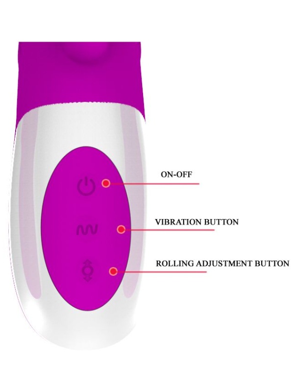 Перезаряжаемый вибратор Adrian с rolling-функцией и клиторальным отростком - 26,7 см.