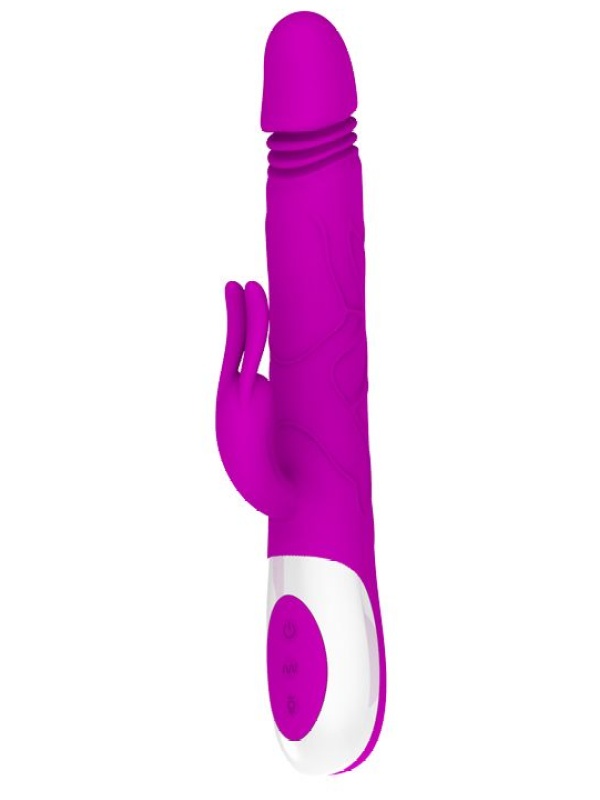 Перезаряжаемый вибратор Adrian с rolling-функцией и клиторальным отростком - 26,7 см.