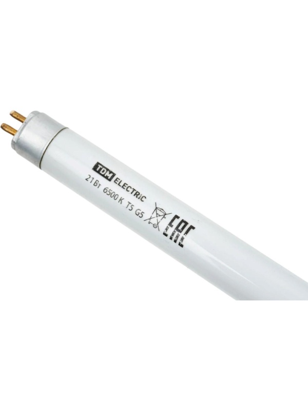 Лампа люминесцентная линейная двухцокольная ЛЛ-16/21Вт, T5/G5, 6500 К TDM