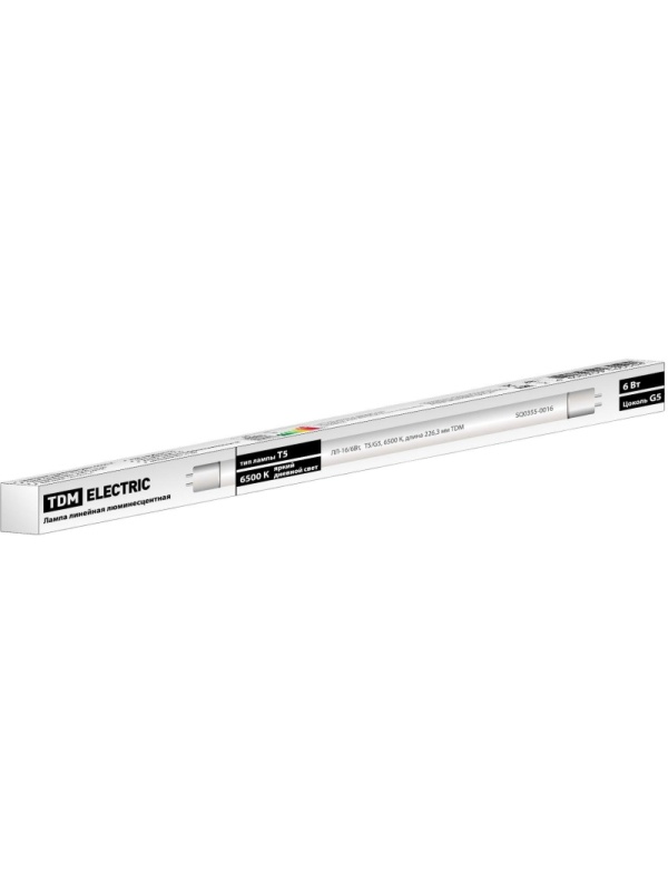 Лампа люминесцентная линейная двухцокольная ЛЛ-16/6 Вт, T5/G5, 6500 К TDM