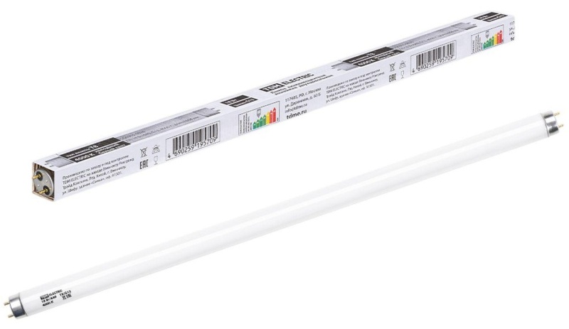 Лампа люминесцентная линейная двухцокольная ЛЛ-18Вт/640, T8/G13, 4000 К TDM