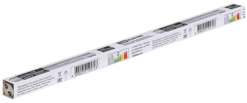 Лампа люминесцентная линейная двухцокольная ЛЛ-18Вт/765, T8/G13, 6500 К TDM