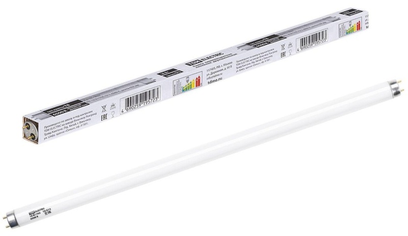 Лампа люминесцентная линейная двухцокольная ЛЛ-18Вт/765, T8/G13, 6500 К TDM