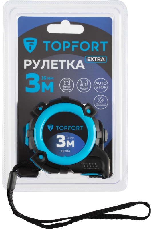 Рулетка 3мх16 мм с автостопом  TOPFORT Extra