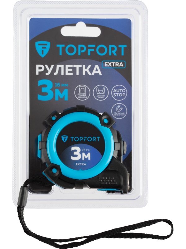 Рулетка 3мх16 мм с автостопом  TOPFORT Extra