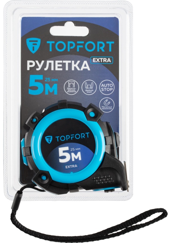 Рулетка 5мх25 мм с автостопом, TOPFORT Extra