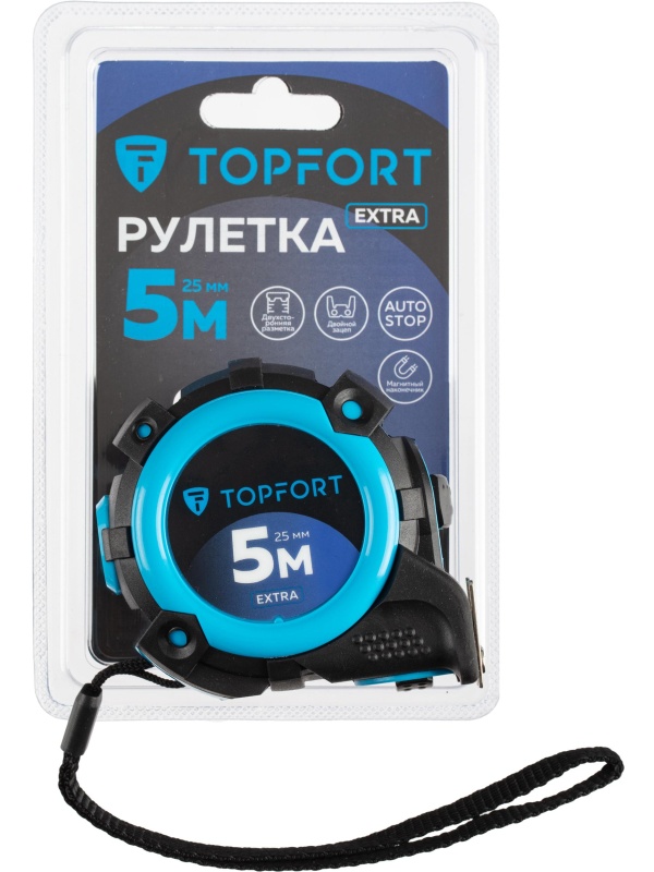 Рулетка 5мх25 мм с автостопом, TOPFORT Extra