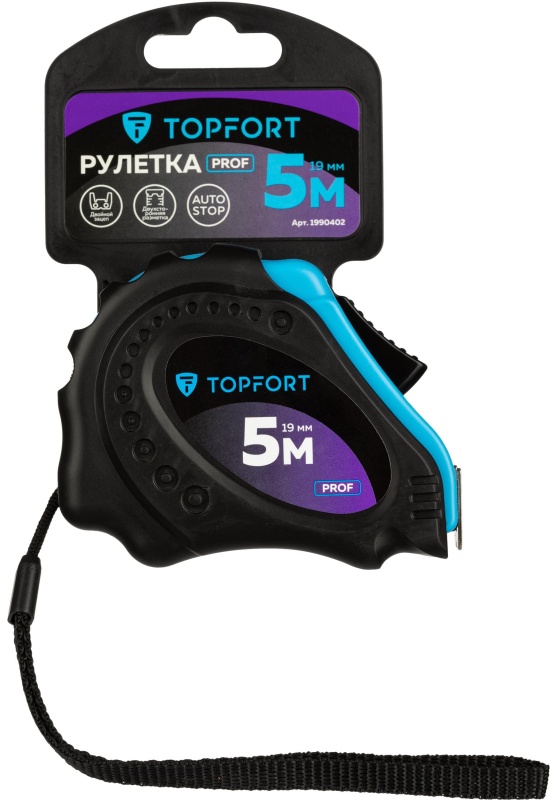 Рулетка 5мх19 мм с автостопом  TOPFORT Prof