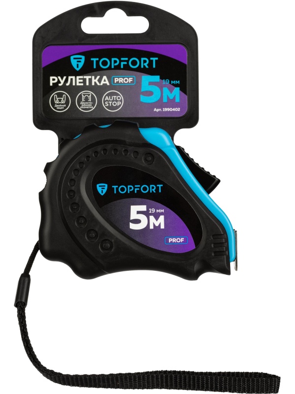 Рулетка 5мх19 мм с автостопом  TOPFORT Prof