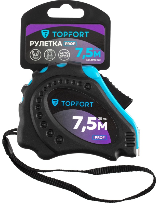 Рулетка 7,5мх25 мм с автостопом  TOPFORT Prof