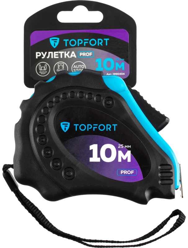 Рулетка 10мх25 мм с автостопом  TOPFORT Prof
