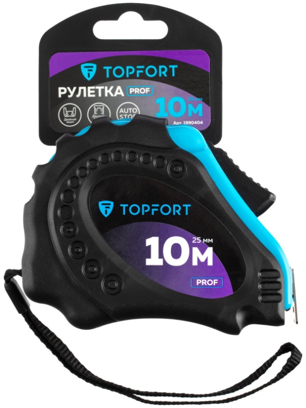 Рулетка 10мх25 мм с автостопом  TOPFORT Prof