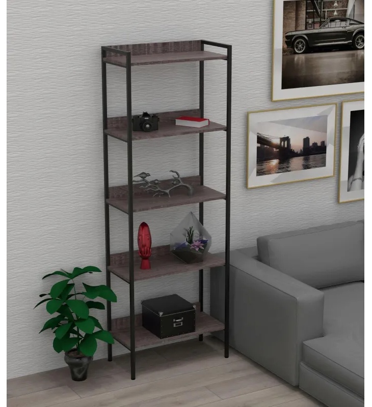 Стеллаж TI_Комус Онега-10, 5 полок, рег опоры, 675х1950мм, ясень анкор темн