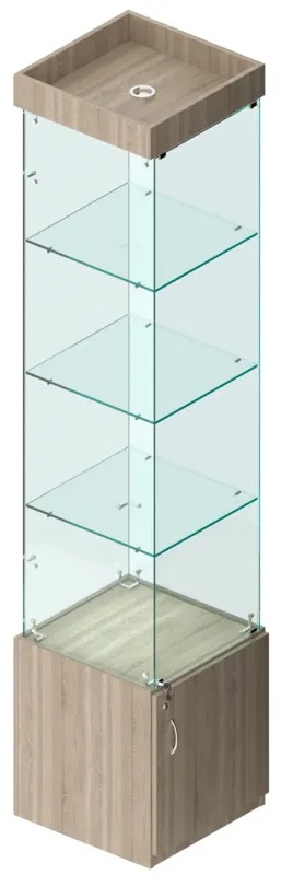 Витрина W_ИСТРА №4 с дверкой,зад.стенка зеркало 450х470х2100 дуб сонома