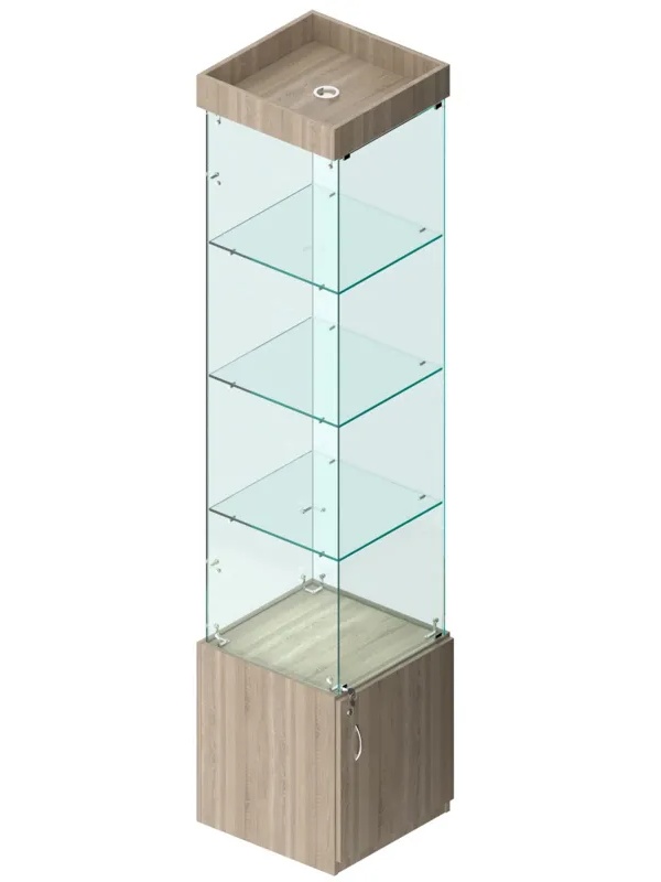 Витрина W_ИСТРА №4 с дверкой,зад.стенка зеркало 450х470х2100 дуб сонома