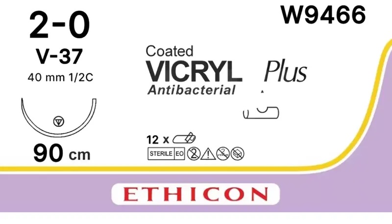 Шовный материал ВИКРИЛ 2/0. 90 см фиолет. Кол. 40 мм, 1/2 W9466 12шт/уп