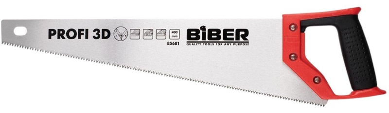 Ножовка по дереву БИБЕР 85681 ПРОФИ 3D заточка средний зуб, 400мм