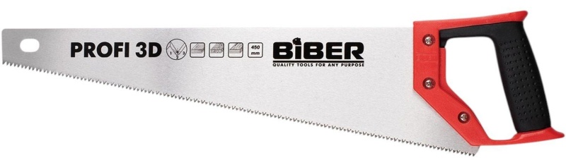 Ножовка по дереву БИБЕР 85682 ПРОФИ 3D заточка средний зуб, 450мм