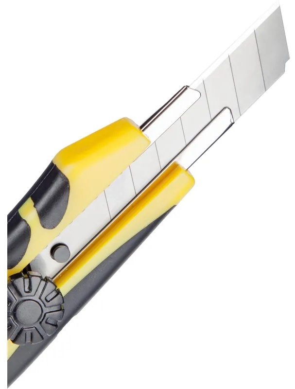 Нож канцелярский 18мм КОМУС  мет.направл.ролик.фикс. цв.в ассорт.