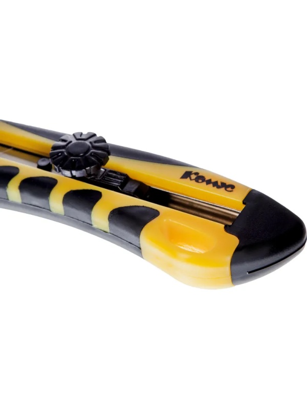 Нож канцелярский 18мм КОМУС  мет.направл.ролик.фикс. цв.в ассорт.