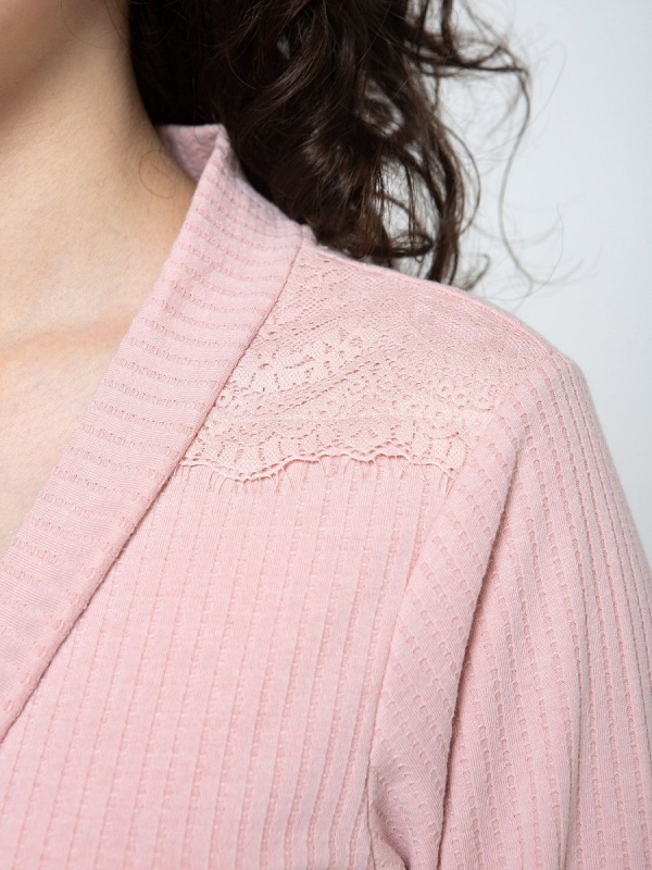 Женский халат из хлопкового трикотажа в рубчик