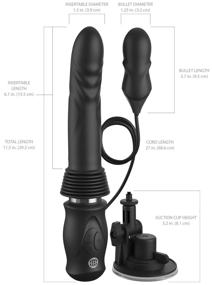 Черный автоматический вибромассажер с вибропулей Ultimate Silicone Thruster