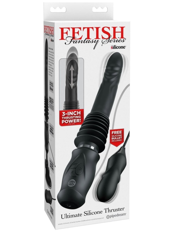 Черный автоматический вибромассажер с вибропулей Ultimate Silicone Thruster