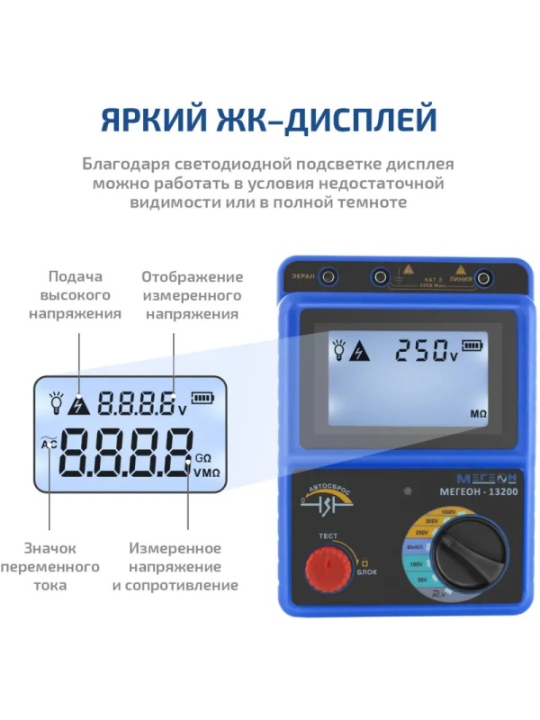 Мегаомметр измеритель сопротивления изоляции МЕГЕОН 13200 с поверкой